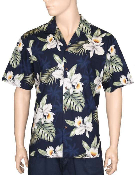 Hawaiian Shirt Orchids Makani (navy)