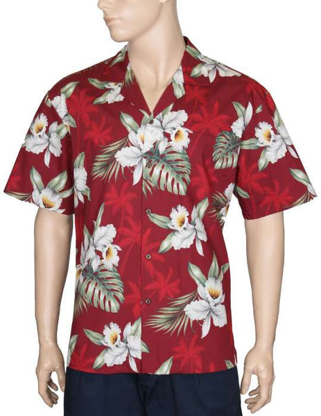 Hawaiian Shirt Orchids Makani (red)