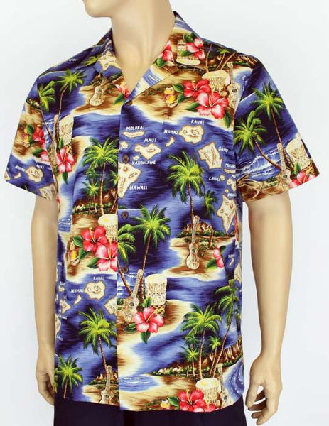 Hawaiian Shirt Polynesian Island (navy)